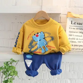 Batole detské oblečenie nastaviť chlapec karikatúra tlače s dlhým rukávom s kapucňou+nohavice dieťa 2 ks oblečenia Deti Bebes tepláky chlapci športové oblečenie