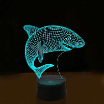 Anime 3D LED Ilúzie Shark Animal Model Akryl Nočné Svetlo 7 Farieb Stôl, stolná Lampa Svetla pre Deti Vianočný Darček
