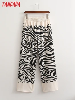 Tangada Ženy zebrovité Širokú Nohu, nohavice Nohavice, Vintage Štýl Strethy Pás Lady Nohavice Pantalon 1D131