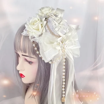 Lolita Biele, Ružové A Všestranný Lo Kvetinové Svadobné Elegantný, Plochý Top Hat Klobúk Hairware Príslušenstvo 0