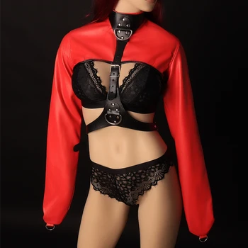Kožené Popruhy Bunda Ženy Sexy Bielizeň Otvoriť prsný Úväz Podprsenka Gotický Erotickú Bielizeň, BDSM Dospelých Hry Fetish Klub Kostýmy